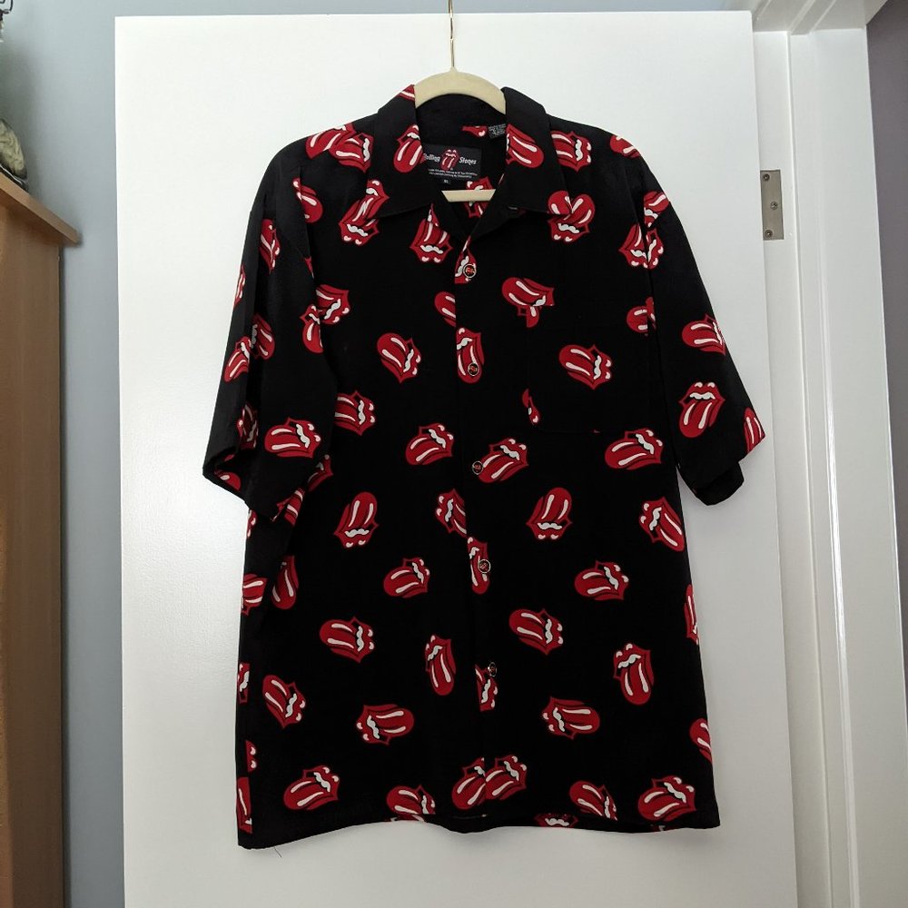 Vintage 2002 THE ROLLING STONES Dragonfly Tongue & Lip Button Shirt sz XL
